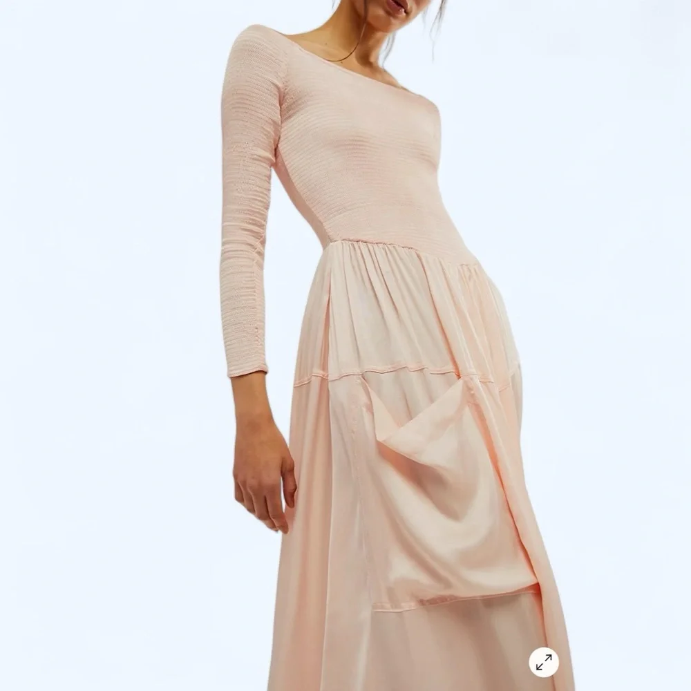 Free People Soft Pink Summer Satin Lucky Love Midi Dress Size X-Small